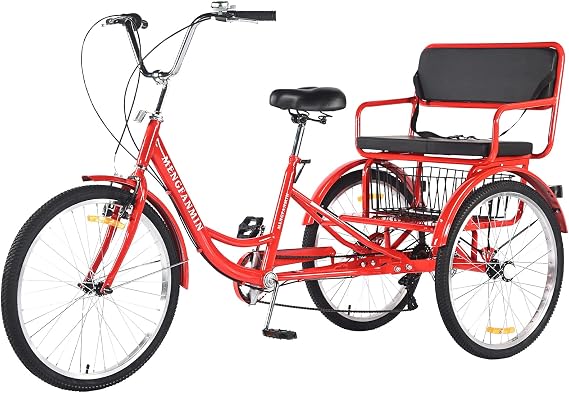 Adult Tricycle 7 Speed, 3 Wheel Bikes with Rear seat, Adult Trikes 20/24 inch Wheels Low Step-Through with Cargo Basket,3 Wheels Bike for Adult,Tricycle for Adults Women Men