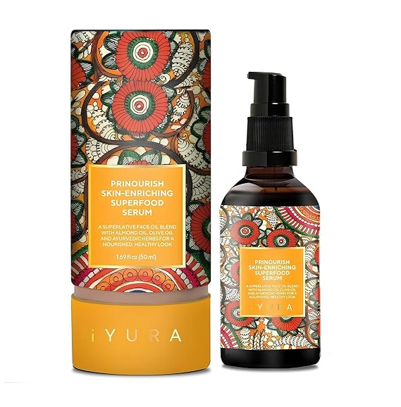 The Ayurveda Experience iYURA Prinourish Skin-Enriching Superfood Serum Vegan Facial Moisturizer for a Dewy Glow & Long Lasting Moisturization 100% Natural Face Oil for Dry Skin, 1.7 fl oz