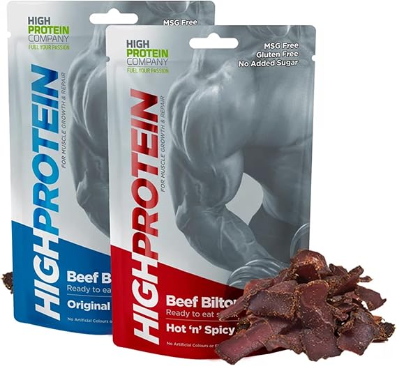 High Protein Biltong - 25g x 10 - Original & Hot n Spicy Mix Pack - Authentic South African Biltong - MSG Free High Protein Healthy Snack for Training - No Added Sugar & Gluten Free - Carnivore Snack