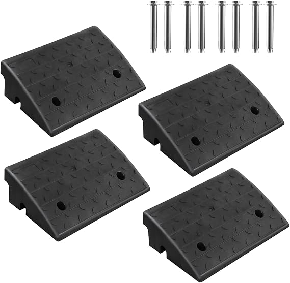 Rubber Curb Ramp 5" Rise 4 Pack, Heavy-Duty Threshold Ramps for Driveway Curb Ramp, Car, Motorycle, Loading Dock, Truck, Pickup Truck(17" L x 11" W x 5" H, 4 Pack)