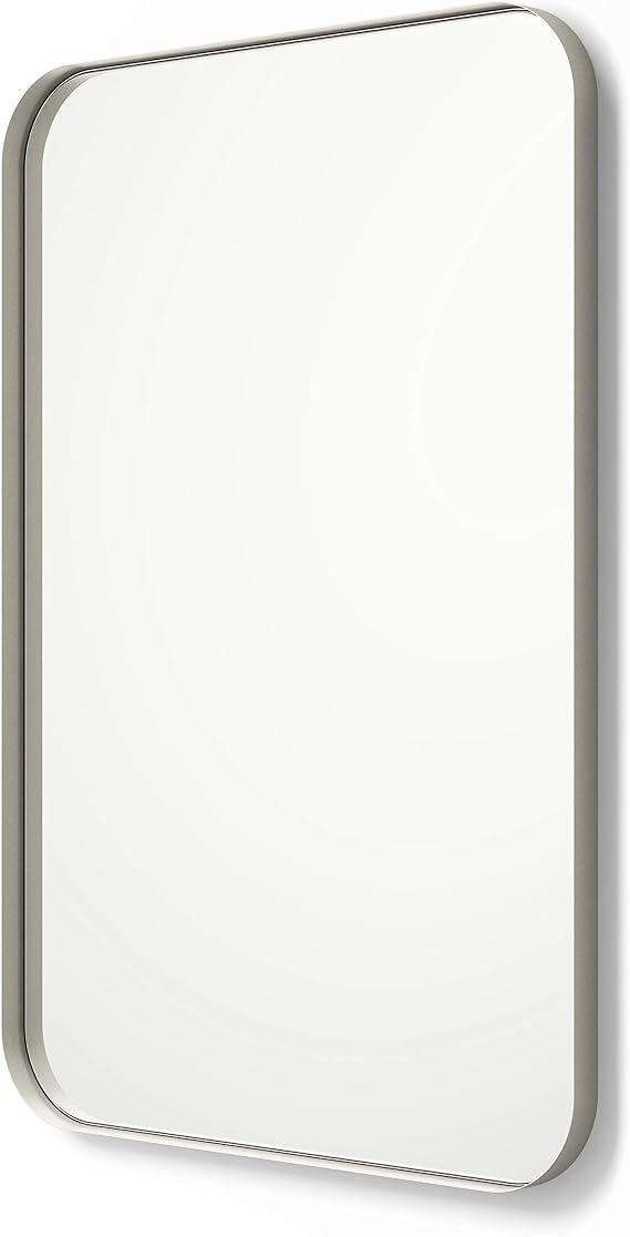 Better Bevel Wall Mirror | Bathroom Vanity Mirror | Nickel Metal Frame | 30" x 40" Rectangle