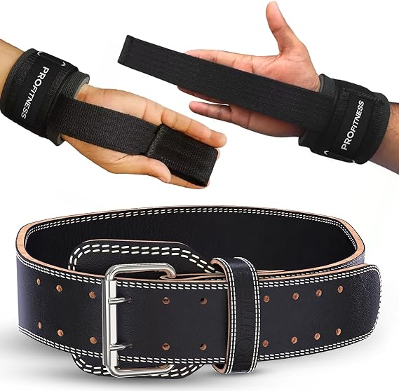 ProFItness Weight Lifting Belt & Weight Lifting Straps for Men & Women - Premium 4" Wide Weight Belt & 10 Long Wrist Straps with Non Slip Silicone Grip for Men & Women Squats, Powerlifting, Deadlifts