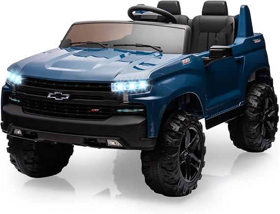 Jojoka Baby Car 24V 2-Seater Truck Licensed Chevrolet Silverado Ride On Toy w/Parent Remote Control,4xSpring Suspension, Wireless Music, Electric Vehicle Car for Kids Ages 3-8,Blue