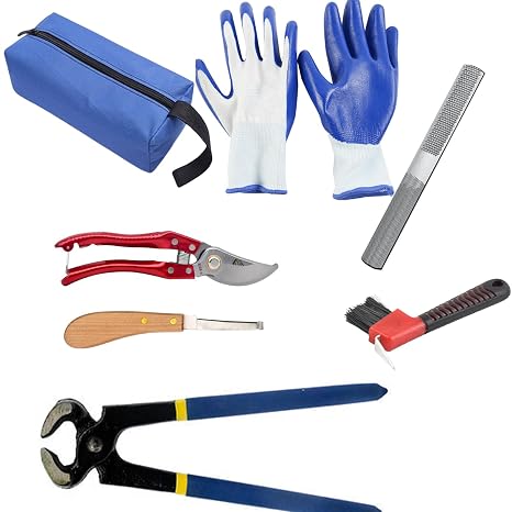 Professional Farrier Tool Kit, 7-Piece Set with Hoof Nipper, Metal Shears, Files and Storage Bag, 20 cm