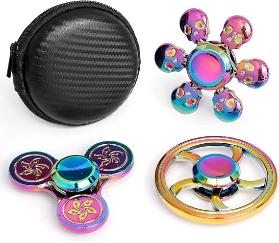 Rainbow Fidget Spinner Toys Metal for Kids Adults, Fingertip Gyro Spinning Top Fidgeting Finger Hand Spinner Desk Toy Cool Multi Party Favors Supplies Goody Bag Fillers Stocking Stuffer Gift 3 Pack