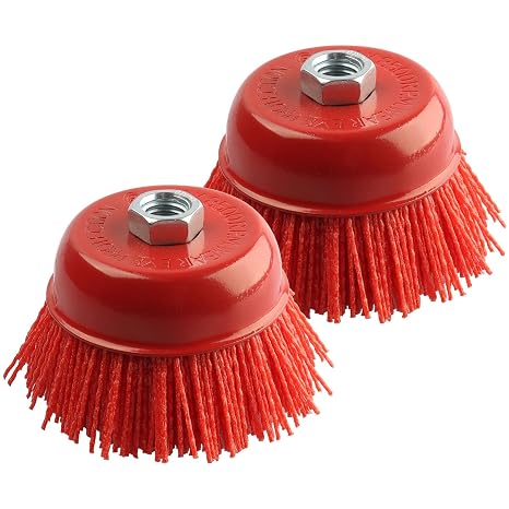 2Pcs 4" Nylon Cup Brush for Grinder, Angle Grinder Wire Brush 5/8"-11 Arbor | Fine Finishing, Spark Free, Fast Rust Corrosion Removal, Surface Prep, Long Lasting, Corner Access, No Gouging, Low Noise