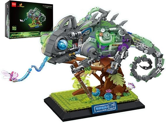 JMBricklayer Adult Building Sets Mechanical Chameleon 70124, Cool Rainforest Animals Collectible Display Model with Base, Creative Design Building Toys Gifts for Adults Men Boys Girls 14+