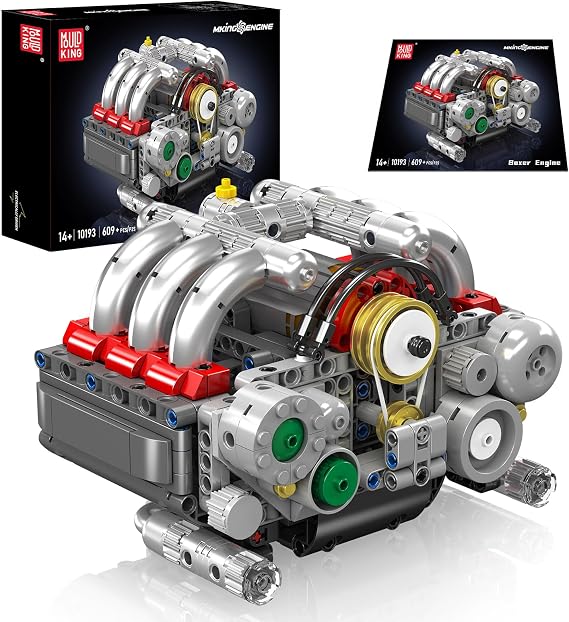Mould King 10193 Boxer Engine Motor Set, Electric Motor Drive Boxer Model Kit, Exhibition for Collectors (609 Pieces) Technology Turbocharger Clamping Blocks Kit