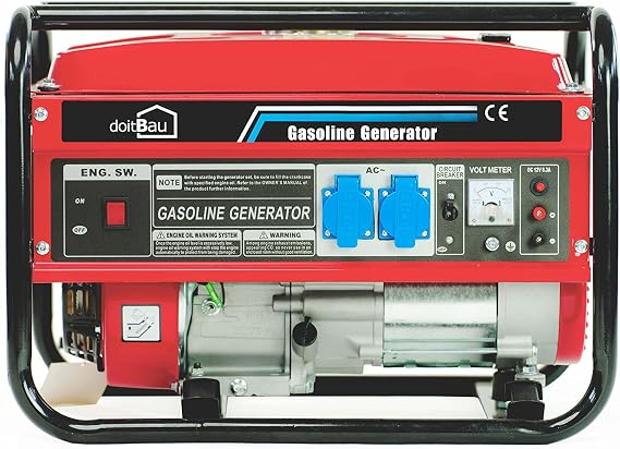 Stromgenerator mit Benzin Stromerzeuger 3000W BS3500 Notstromaggregat mit AVR & Überlastschutz 4-Takt 65–7 PS Seilzugstarter 2x 230V / 1x 12V Steckdosen (Rot BS3500)
