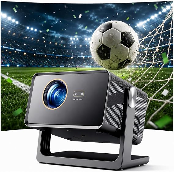 WOLFANG 4K Projector, Smart Projector with Auto Focus & Auto Keystone, 28000 Lumens, Bluetooth, Home Cinema for Bedroom & Ceiling Projection