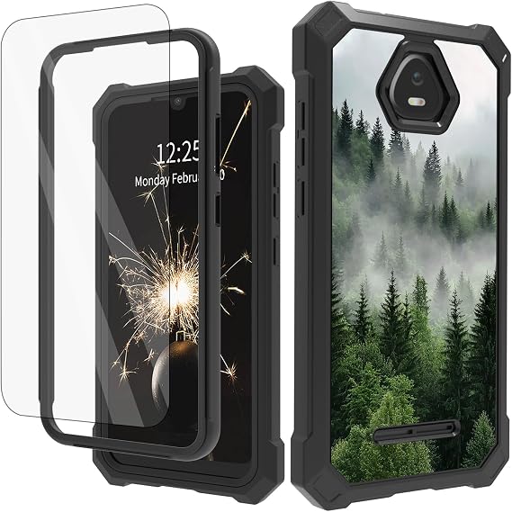 Case for Schok Volt SV55 with Tempered Glass Screen Protector, Full-Body Protective Shockproof Rugged Bumper Durable Phone Cover Case for Volt SV55, Gray Fog Forest