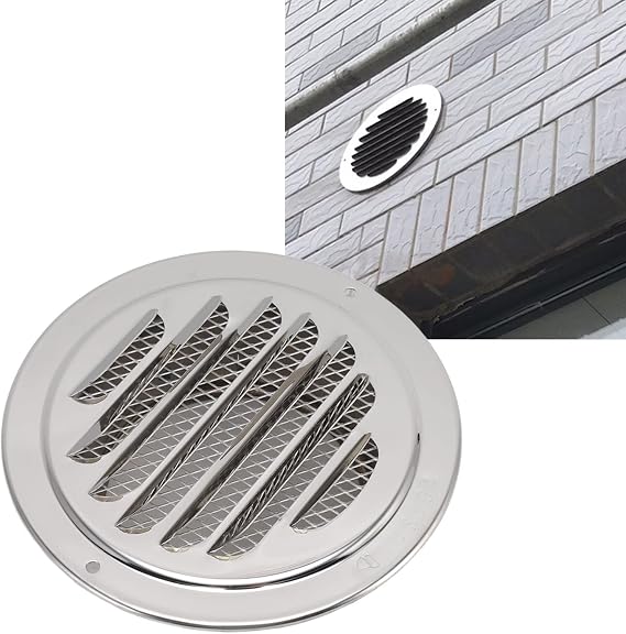 Stainless Steel Air Vents, Air Ventilation Cover 304 Stainless Steel Round Exhaust Duct Grill Cap for Kitchen and Bathroom (120mm)