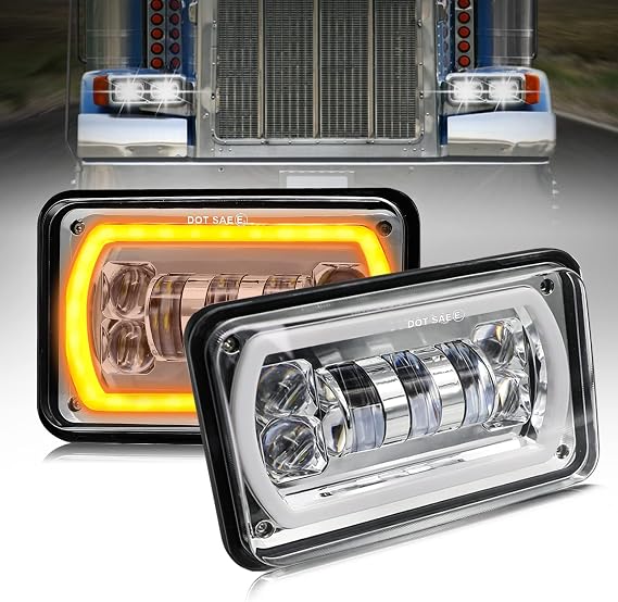 MAYELLO 2PCS 4x6 Headlights LED DOT Approved White/Yellow Hi/Lo Sealed Beam