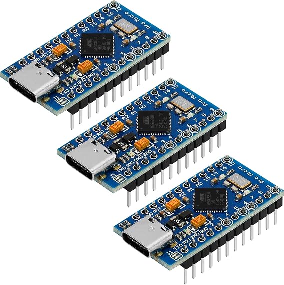 3 Pack Pro Micro Board Module Atmega32U4 5V 16MHz USB Programming Development Board Microcontroller Compatible with AR Duino IDE (with Pin Header)