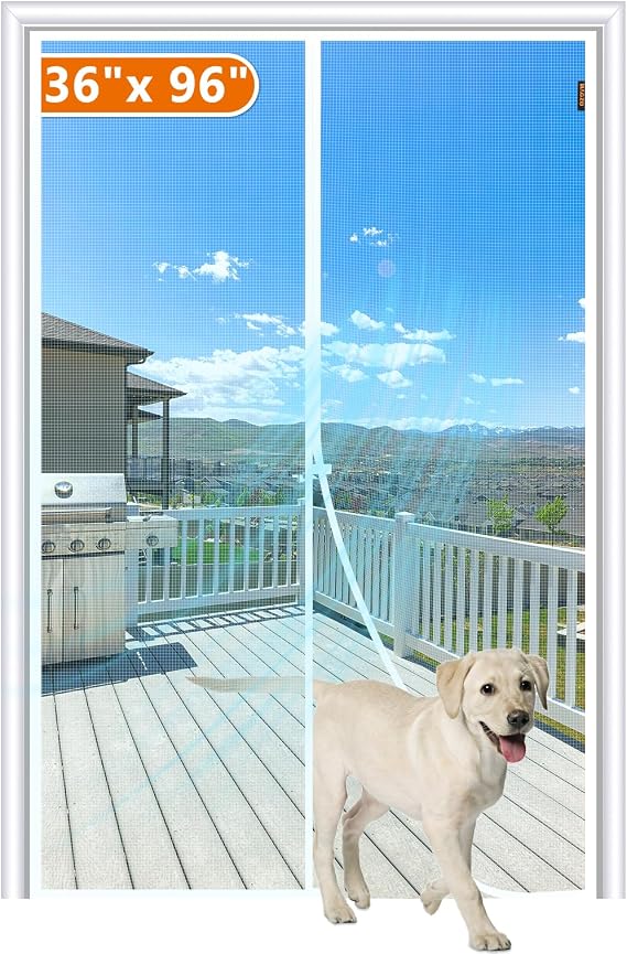 MAGZO Screen Door Mesh Fits Door Size 36"x 96", Hands-Free Mesh White