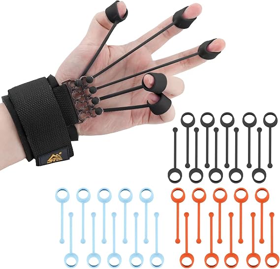 Finger Strengthener Stroke Recovery Physical Therapy Equipment Stretcher Hand Strengthener Hand Workout Extension Exerciser Hand Grip Trainer (Enhanced Kit - Black)
