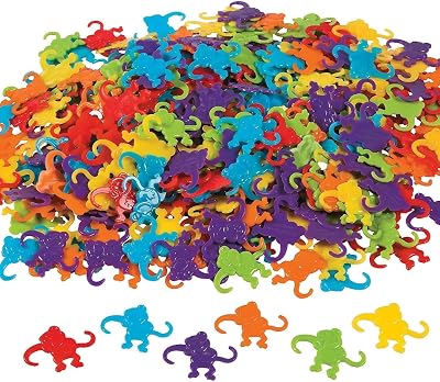 Fun Express Large Bucket of Monkeys Game, Use for Counting, Linking, Manipulatives and More - Bulk Set of 400 Linking Pieces in a Variety of Colors - Great for Classroom, Daycare and Home