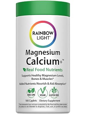 Rainbow Light Magnesium Calcium  Supplement | 180 Tablets | Real Food Nutrients & Digestive Complex | Supports Healthy Magnesium Levels, Bones & Muscles