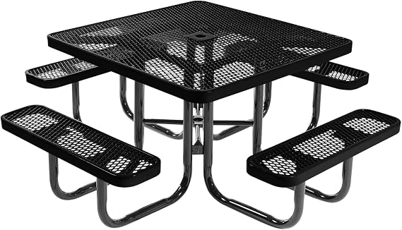 COATEDOUTDOORFURNITURE 46In Square Picnic Table, Expanded, Textured Black