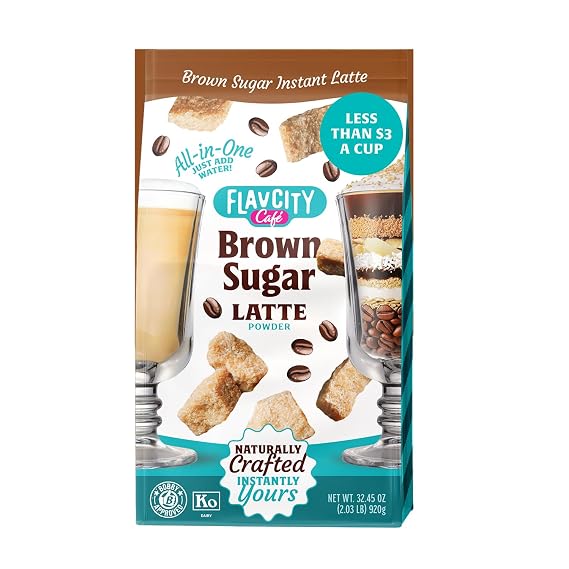 FlavCity Cafe Brown Sugar Latte - Flavored Instant Coffee Powder Mix with Grass-Fed Whole Milk & Real Molasses - Instant Latte Made from Real Ingredients - All In One, Just Add Water (20 Servings)