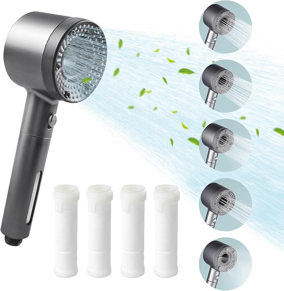 High Pressure Shower Head Five Adjustable Levels Shower Head Stop Function