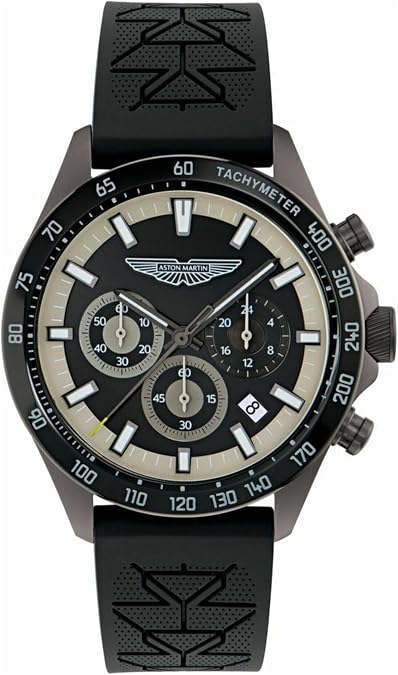 Aston Martin SPT Collection Luxury Mens Watch Timepieces with a Black Strap and Dial Featuring a Gun Case