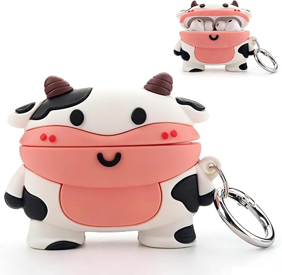 Cute Case for AirPods Pro 3, AirPods Pro 3 Cow Case Silicone Cartoon AirPods Pro 3rd Generation Case Kawaii 3D Cow AirPods Pro 3 Case Funny Animal Protective Cover with Carabiner (AirPods Pro 3)
