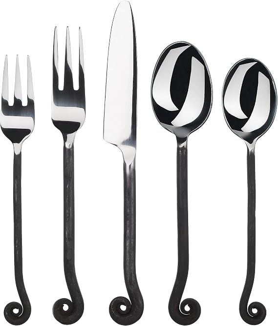 Gourmet Settings 20-Piece Flatware Treble Clef Collection Black Silverware Cutlery Kitchen Sets, Stainless Steel Utensils Knife/Fork/Spoons, Dishwasher Safe (34-350)