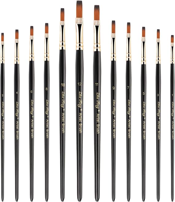 12 Pcs Filbert Paint Brushes Soft Artist Brushes Flat Nylon Bristles Painting Brushes with Wood Handle Paint Brush Set for Acrylic Oil Watercolor Gouache Painting
