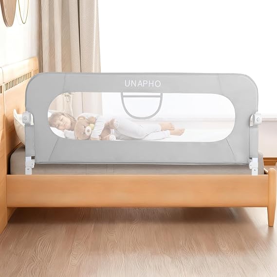 Bed Rail for Toddlers,Swing Down Kids Bed Rails Guard for Twin,Full,Queen,Bunk Size Bed,Extra Tall Child Bed Rail Guard with Reinforced Anchor Safety System,47" L x 31" H Grey