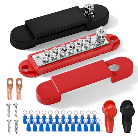 Bus Bar 12V 150A Power Distribution Block, 1/4 in Stud Terminal Buss Bar, Premium Power Junction Block for Solar Battery Wiring, Marine, Boat & Automotive