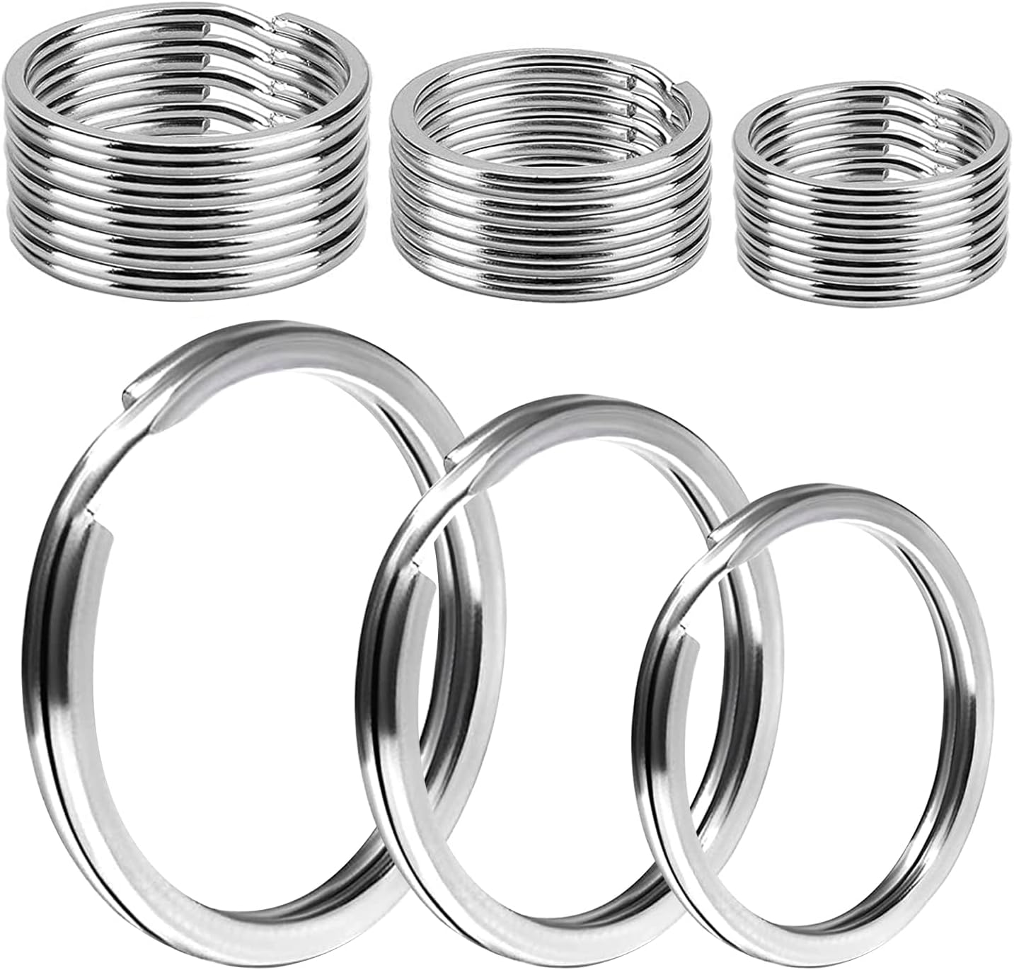 30 PCS Key Rings Hoops, 3 Sizes Metal Flat Split Key Ring, Silver Keyring Loop Round Key Chain Keyring Connector for Jewelry Making Crafts Ornaments and DIY Arts20mm25mm30mm