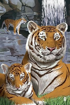 Tiger Family 36x54 Giclee Gallery Print, Travel Poster Wall Decor