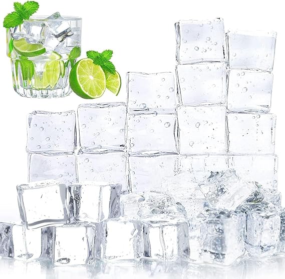 DOMESTAR 100 PCS Clear Fake Ice Cubes, 1x1x0.8Inch Acrylic Ice Vase Fillers | Table Centerpiece Photography Accessories Food Props, Table Scatter Decoration