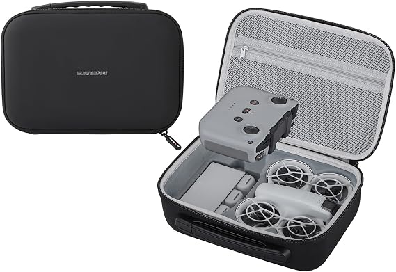 Carrying Case for DJI Neo Fly More Combo Accessories, Portable PU Leather Storage Travel Case for DJI Neo, Compatible with RC-N3 Remote Controller, Three-Battery, Charging Hub (Black)