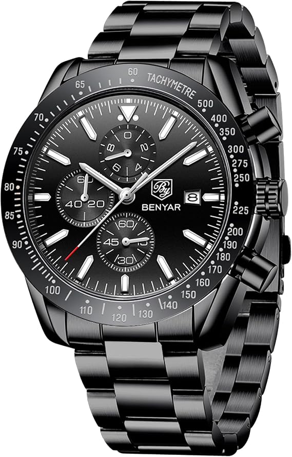 BENYAR Mens Watches Analog Quartz Chronograph Waterproof Luminous Men's Wrist Watches Business Casual Fashion Designer Big Face Dress Watch