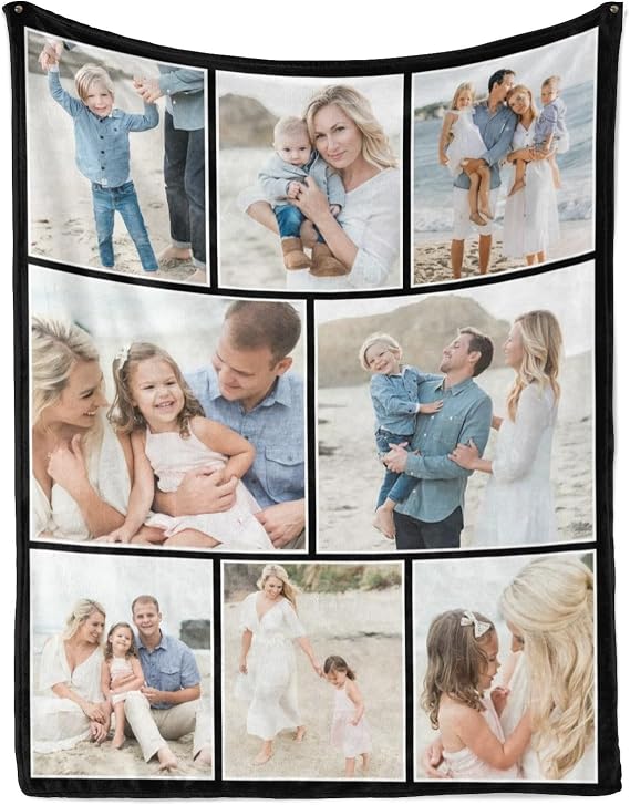 Custom Blanket with Photos, Customized Blankets, Personalized Gifts for Kid Adult Friends Mother Father Birthday Anniversary Christmas Valentine's Day 8 Picture Collage