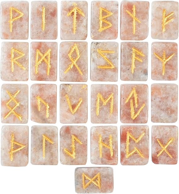 Crocon Sunstone Rune Stones Set 25 pcs Rectangle Shape with Elder Futhark