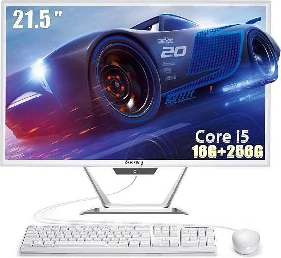 suevery 22Inch All-in-One Desktop Computer, White PC Includes Kb Mouse