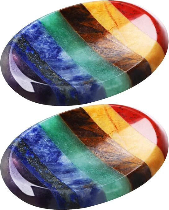Timtin 2 Pcs Thumb Worry Stone, 7 Chakra Healing Crystals Thumb Stone