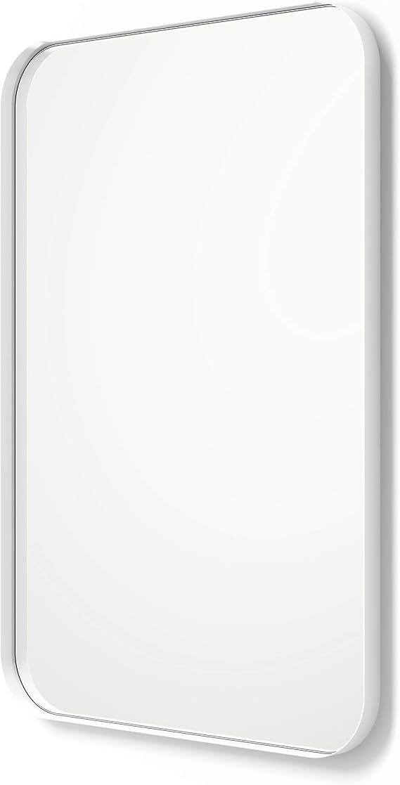 Better Bevel Wall Mirror | Bathroom Vanity Mirror | White Metal Frame | 30" x 40" Rectangle