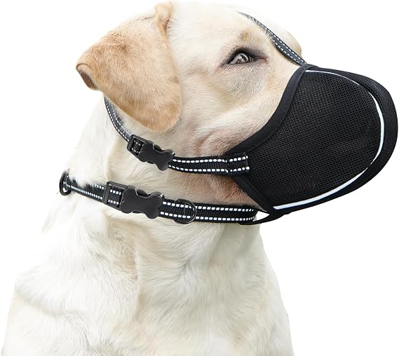Dog Muzzle, Breathable Mesh Muzzle for Small Medium Large Sized Dogs, Adjustable Soft Muzzles to Prevent Chewing, Biting & Scavenging, Training and Walking Allows Panting Drinking (M)
