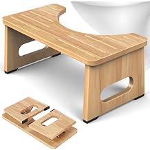JACNITAD Foldable Toilet Stool, 7 Inch Poop Stool for Bathroom, Bamboo Toilet Squat Adults Kids (Foldable-Wood, 7 Inch (Pack of 1))