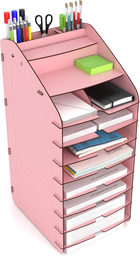 Mingitav Tower Ofis Masaüstü Organizer 10 Kat Letter A4 Evrak Rafı (Pembe)