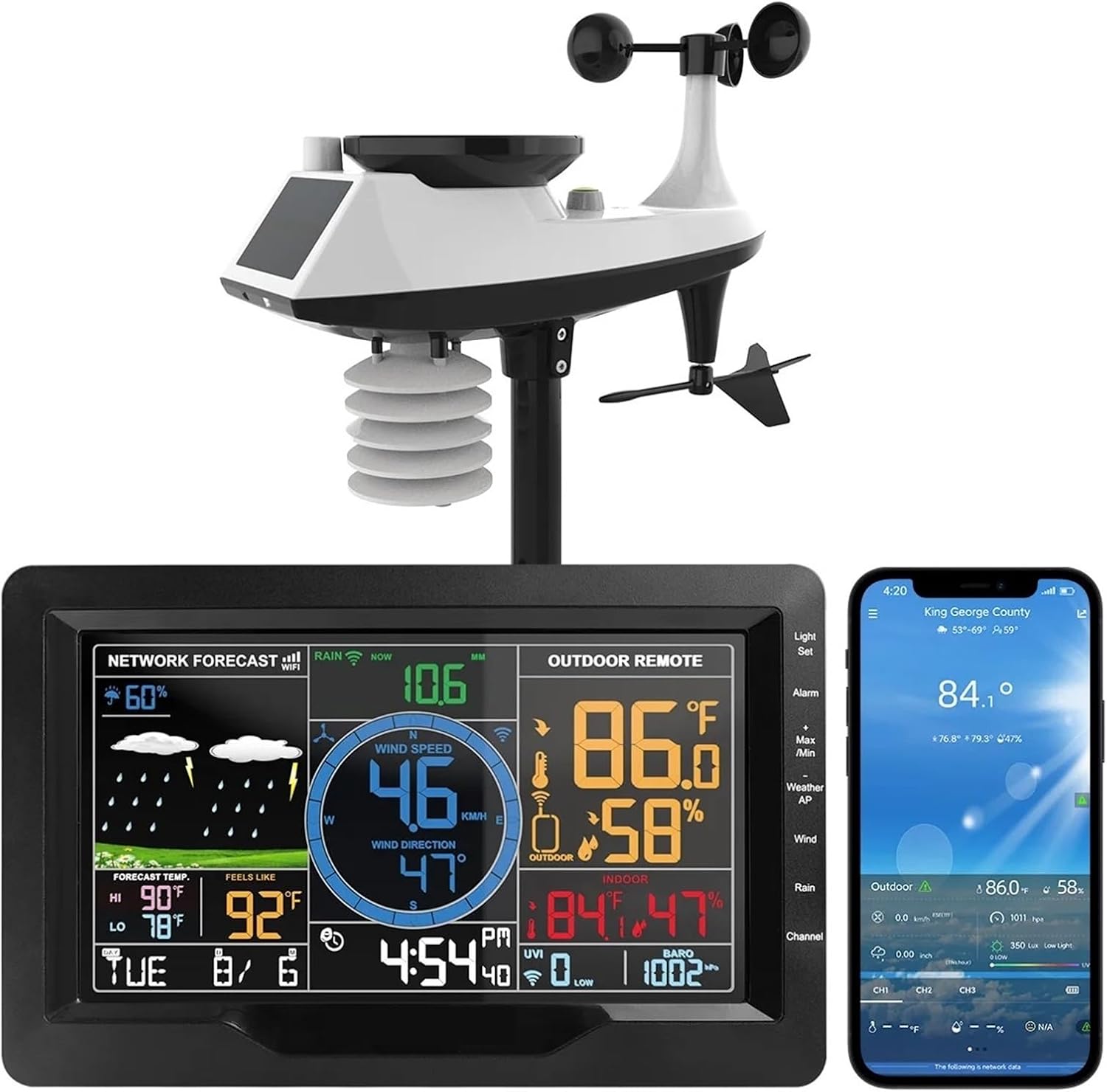 WiFi Weather Station with Wind Anemometer Connect to Smartphone Monitor Wireless Outdoor Sensor