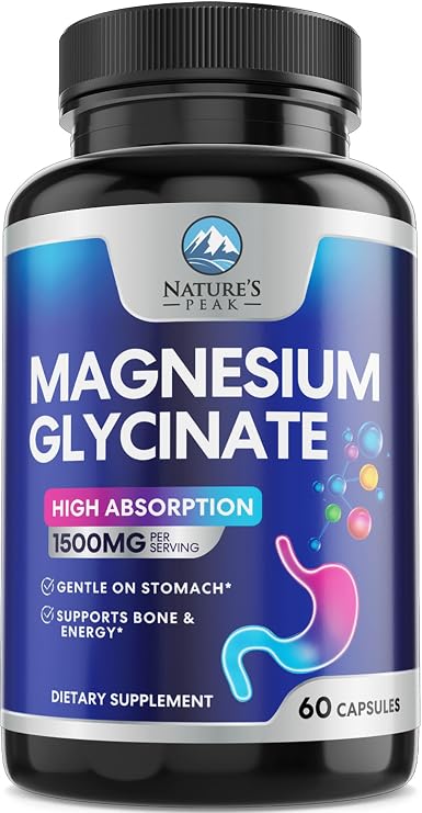 Magnesium Glycinate Supplement - 100% Chelated & Purified - for Calm, Sleep Support, Heart Health, Muscles & Bone Strength - Best Absorption Magnesium Glycinate Capsules, Bottled in USA - 60 Tablets
