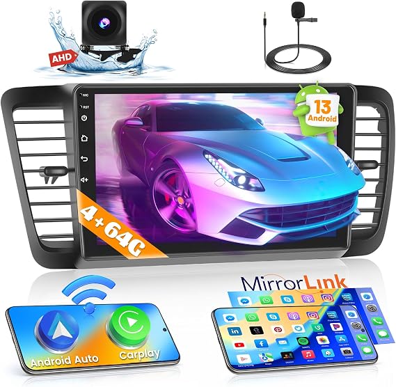 8-Core 4+64G 9'' Android 15 Car Stereo for Subaru Legacy Outback 2003-2009 | IPS Touchscreen Wireless Carplay Android Auto Bluetooth GPS WiFi 32EQ DSP FM RDS SWC AHD Backup Cam Mic