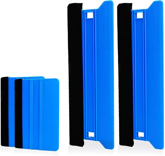 10CM + 21CM Allpurpose Plastic Squeegee Set, Felt Edge Squeegee, Vinyl Applicator Wallpaper Tools Window Tint Squeegee, For Removing Bubbles/Cleaning Dust Tool, 4Pcs, Blue