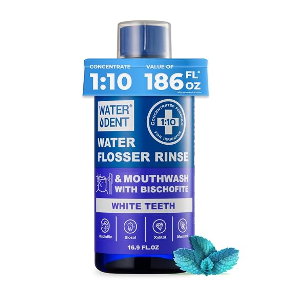 WATER DENT Water Flosser Rinse, Solution, Additive & Mouthwash for Teeth Whitening Compatible with Waterpik & All Oral Irrigators, Concentrated, Gentle Peroxide, Alcohol Free, Mint, 16.9 fl oz