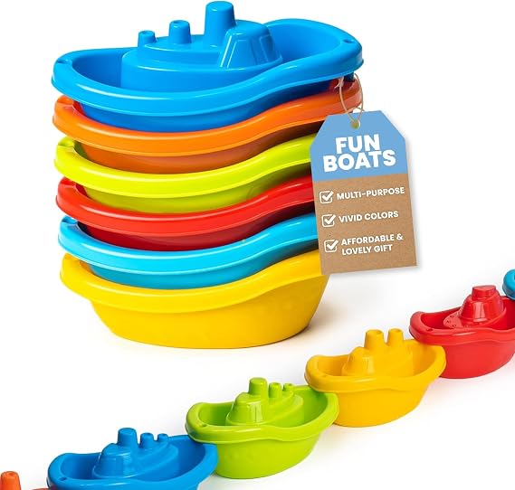 Stackable Toy Boat 6pcs Educational Water Toys for Toddlers 1-3, Baby Pool Essentials, Baby Bath Toys for Kids Ages 1-3 & Toddler Pool Toy for 1 Year Old & Up, Fun Accessories for Bathtime